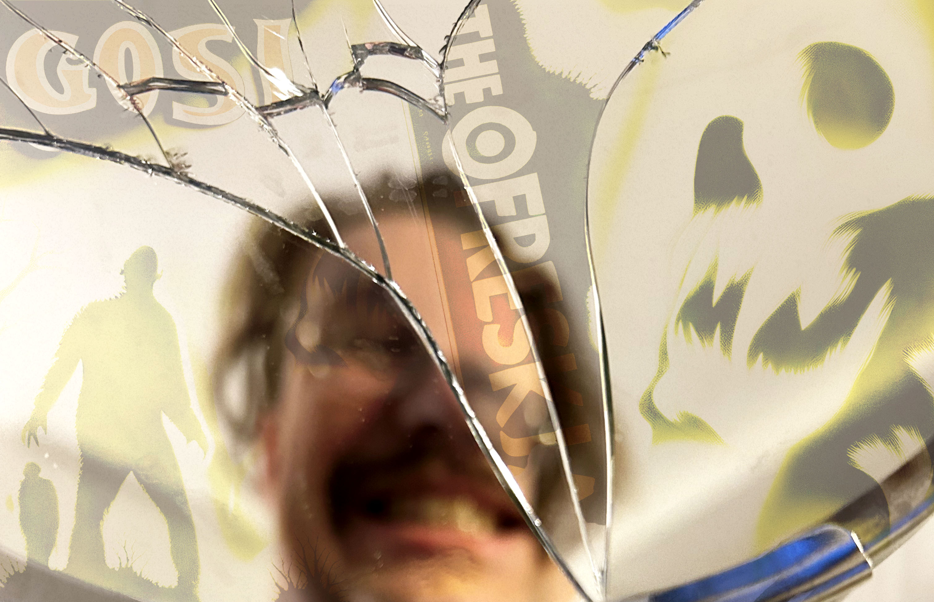 Gosi smiles in a broken mirror